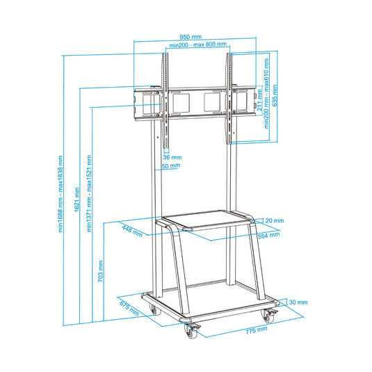 Floor stand with wheels for 37"-100" screens