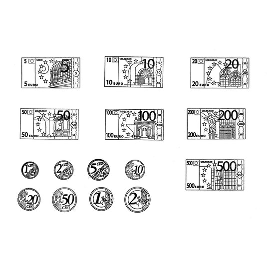 Carimbos notas e moedas Euro