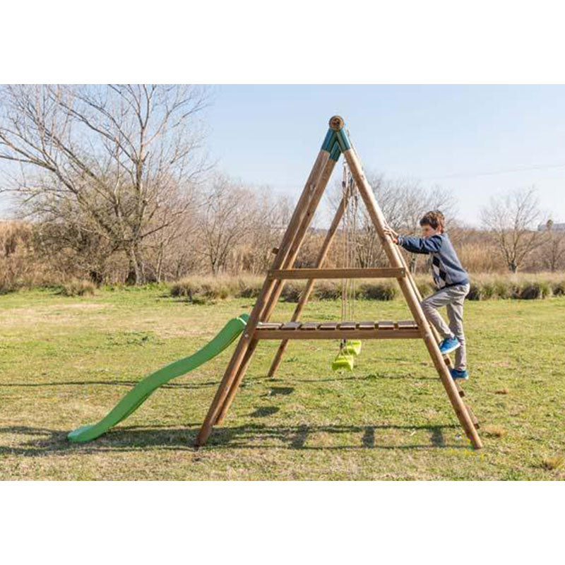 Load image into Gallery viewer, Double wooden swing with slide and ladders