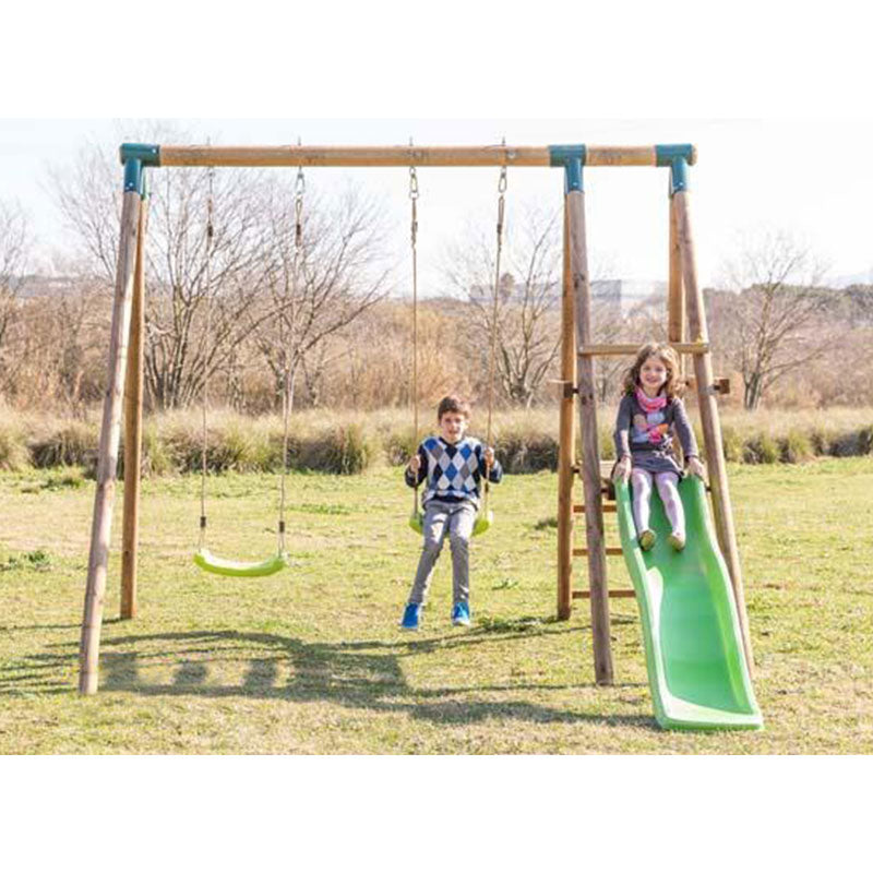 Load image into Gallery viewer, Double wooden swing with slide and ladders