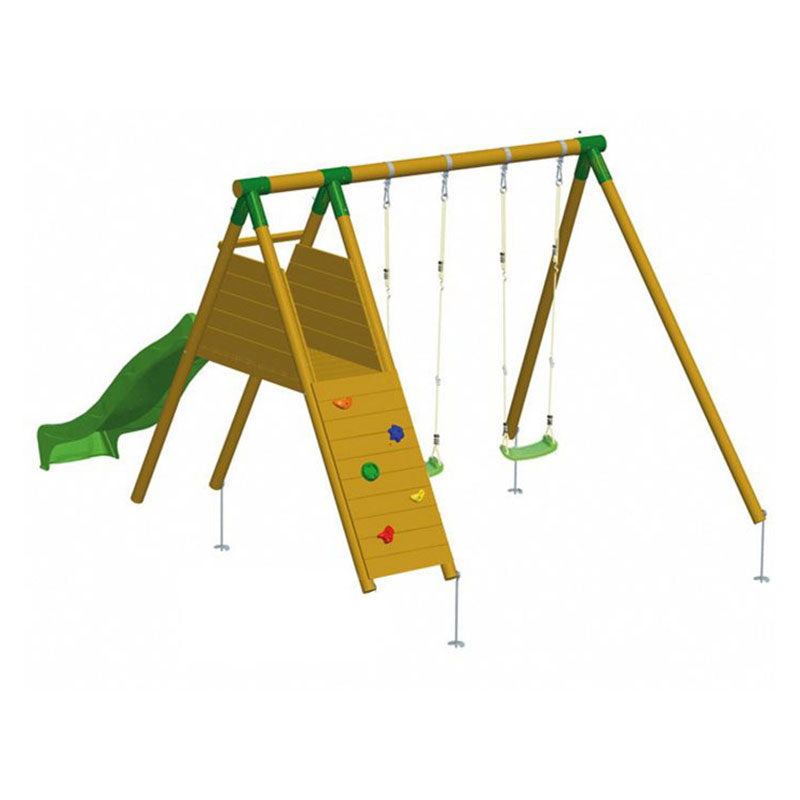 Load image into Gallery viewer, Double wooden swing with slide and climbing frame