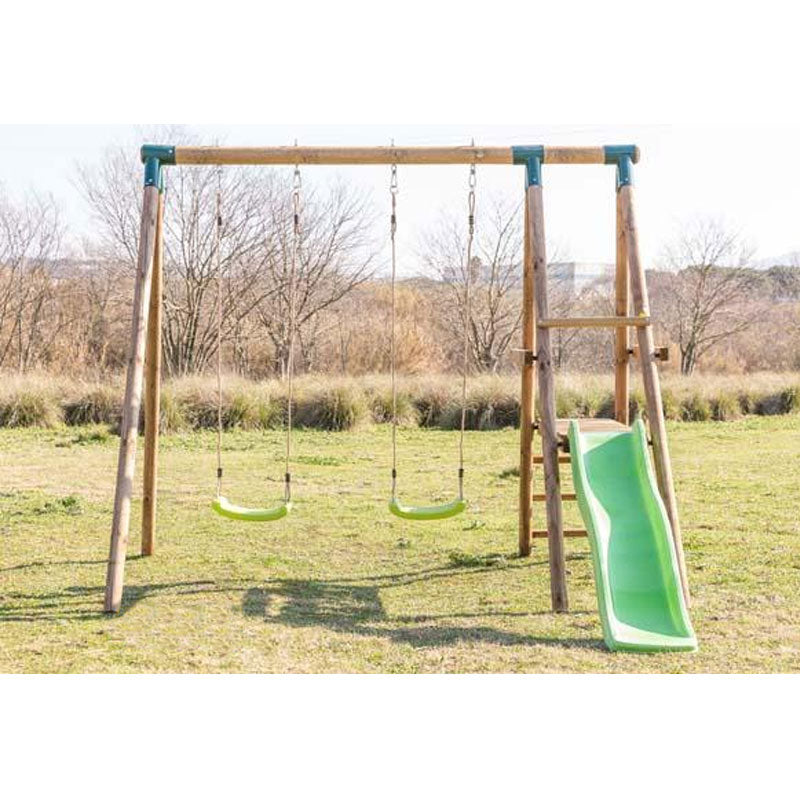 Load image into Gallery viewer, Double wooden swing with slide and ladders