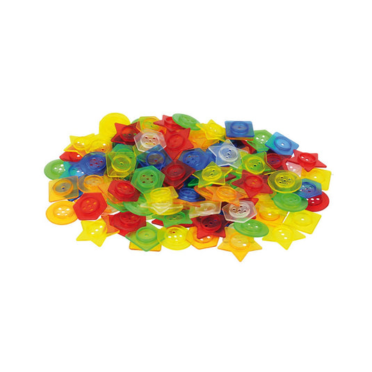 Set of 144 stackable translucent buttons and 12 cords
