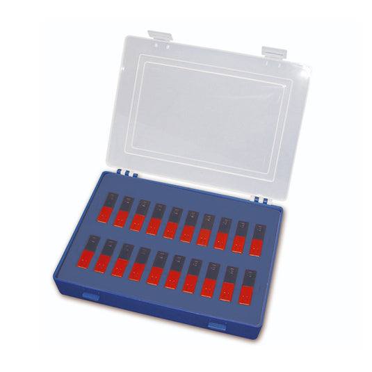 Set of 20 Bar Magnets 14x10x50 mm with carrying case