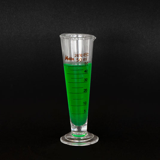 Copo de vidro graduado fundo cónico com pé 50 ml
