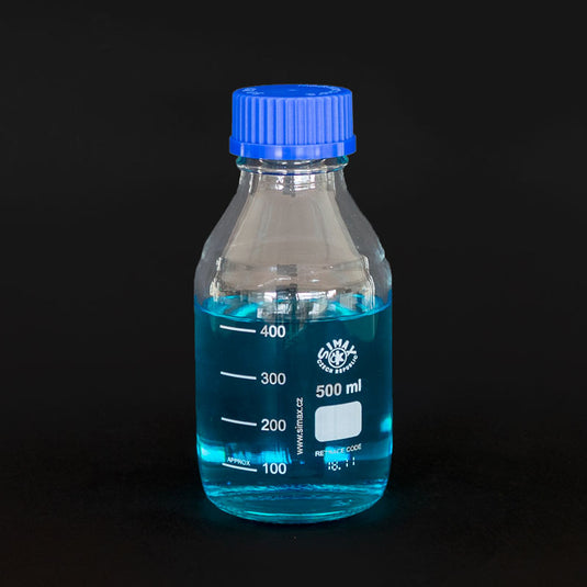 Vial de vidrio ISO Simax con tapa azul