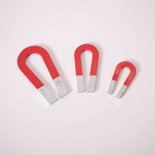 Chromed steel horseshoe magnet in 3 different sizes 125, 100 and 75 mm