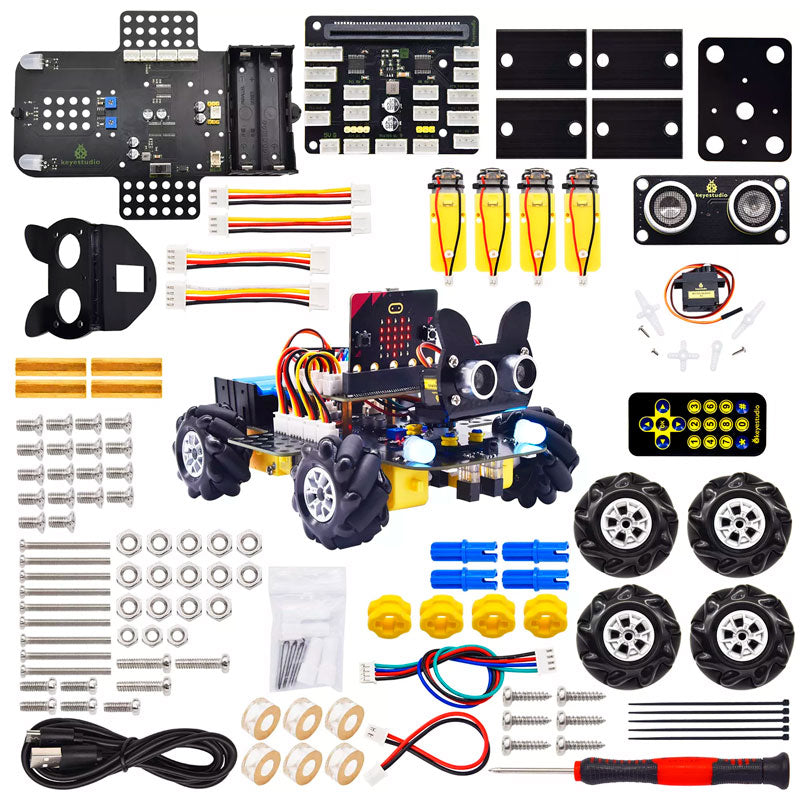 Carregar imagem para visualizador de galeria, Kit carro robô V2 4WD STEAM Python programação Micro:bit Keyestudio (sem placa)
