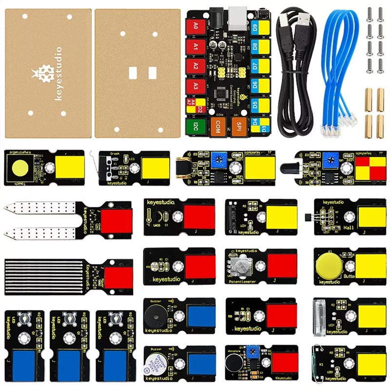Carregar imagem para visualizador de galeria, Kit de iniciação 21 sensores com placa Arduino Ligação Easy Keyestudio