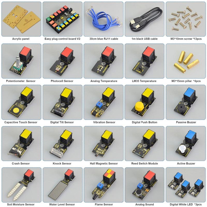 Carregar imagem para visualizador de galeria, Kit de iniciação 21 sensores com placa Arduino Ligação Easy Keyestudio