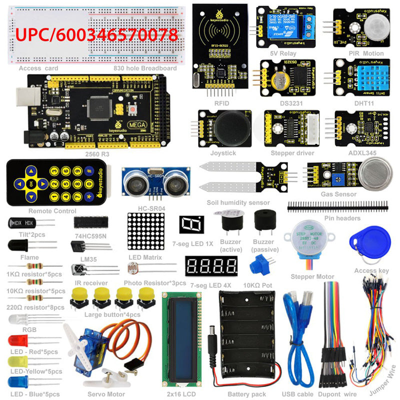 Carregar imagem para visualizador de galeria, Kit Super Starter Arduino com placa MEGA 2560 Keyestudio (32 projetos de aprendizagem PDF)
