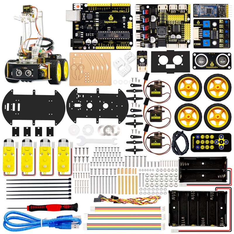 Carregar imagem para visualizador de galeria, Kit Robô 4WD inteligente com braço mecânico Keyestudio