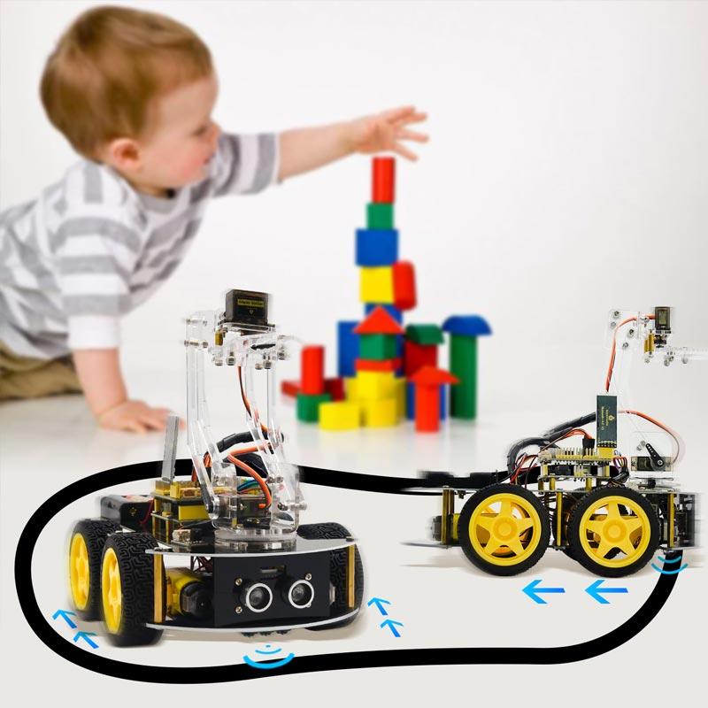 Carregar imagem para visualizador de galeria, Kit Robô 4WD inteligente com braço mecânico Keyestudio