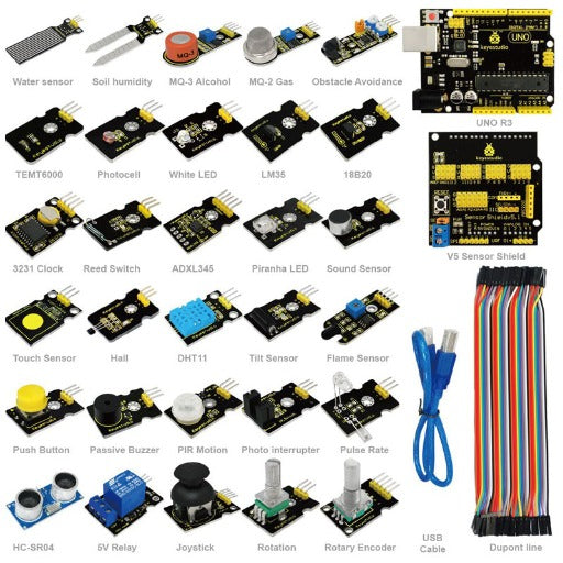 Carregar imagem para visualizador de galeria, Kit 30 Sensores com placa Arduino UNO R3 Keyestudio