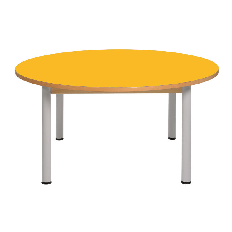Load image into Gallery viewer, Circular table with wooden structure and metal legs