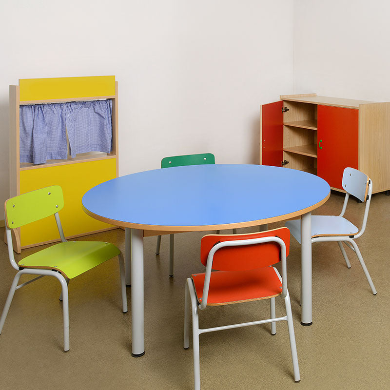 Load image into Gallery viewer, Circular table with wooden structure and metal legs