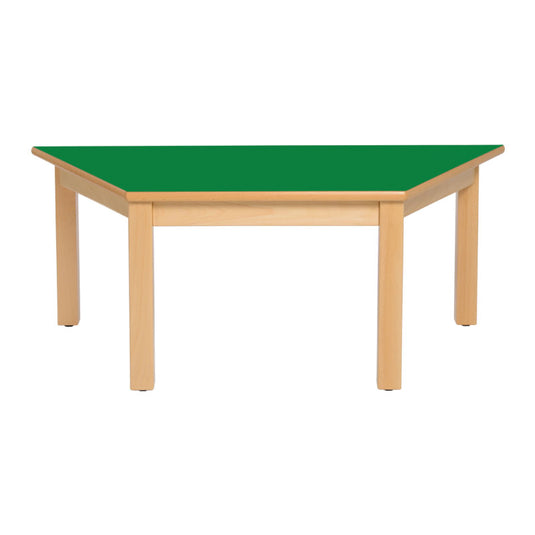 Trapezoidal table with wooden structure and wooden legs