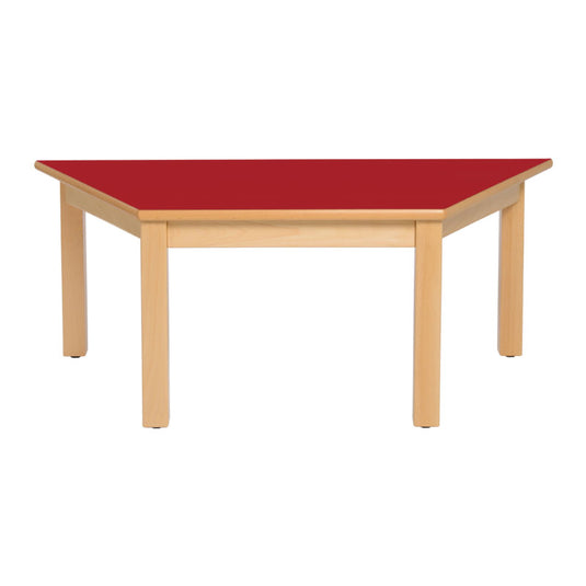 Trapezoidal table with wooden structure and wooden legs