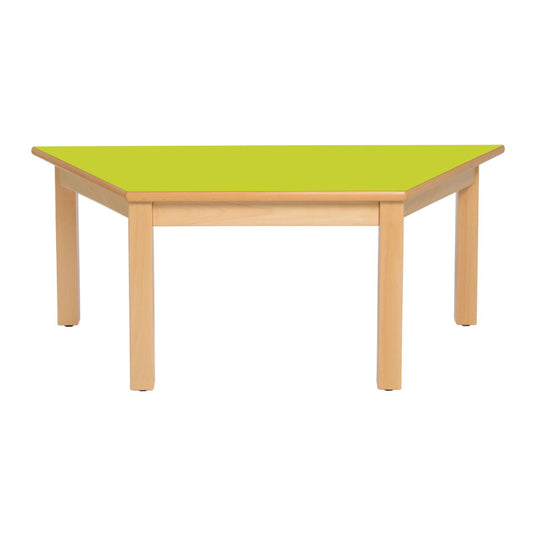 Trapezoidal table with wooden structure and wooden legs