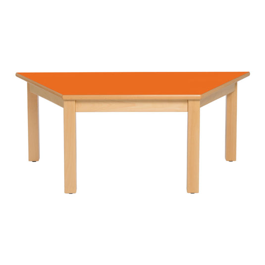 Trapezoidal table with wooden structure and wooden legs