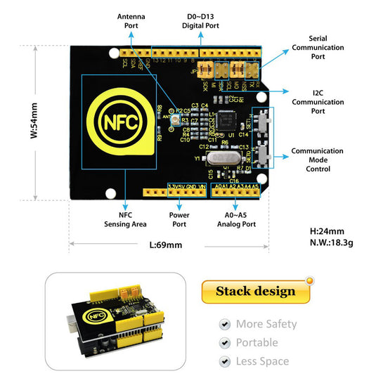 Shield controlador PN532 NFC/RFID para Arduino Keyestudio