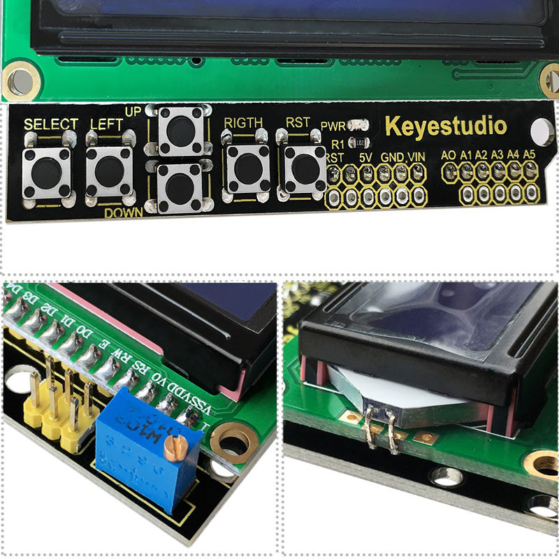 Carregar imagem para visualizador de galeria, Shield Display LCD 16 x 2 para Arduino Keyestudio
