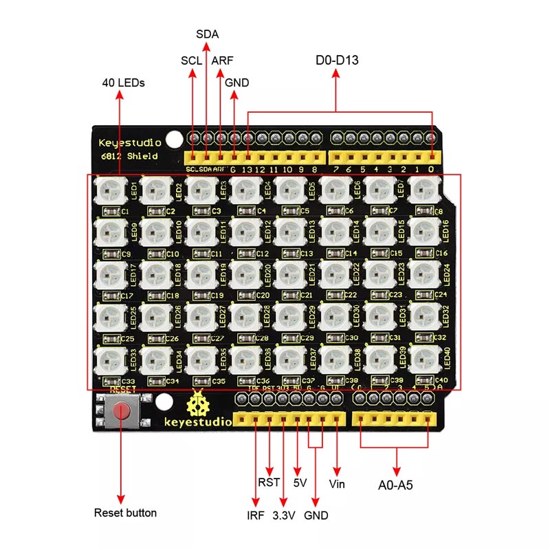 Carregar imagem para visualizador de galeria, Shield LED UNO R3 SK6812 5050 40Bits Arduino Keyestudio
