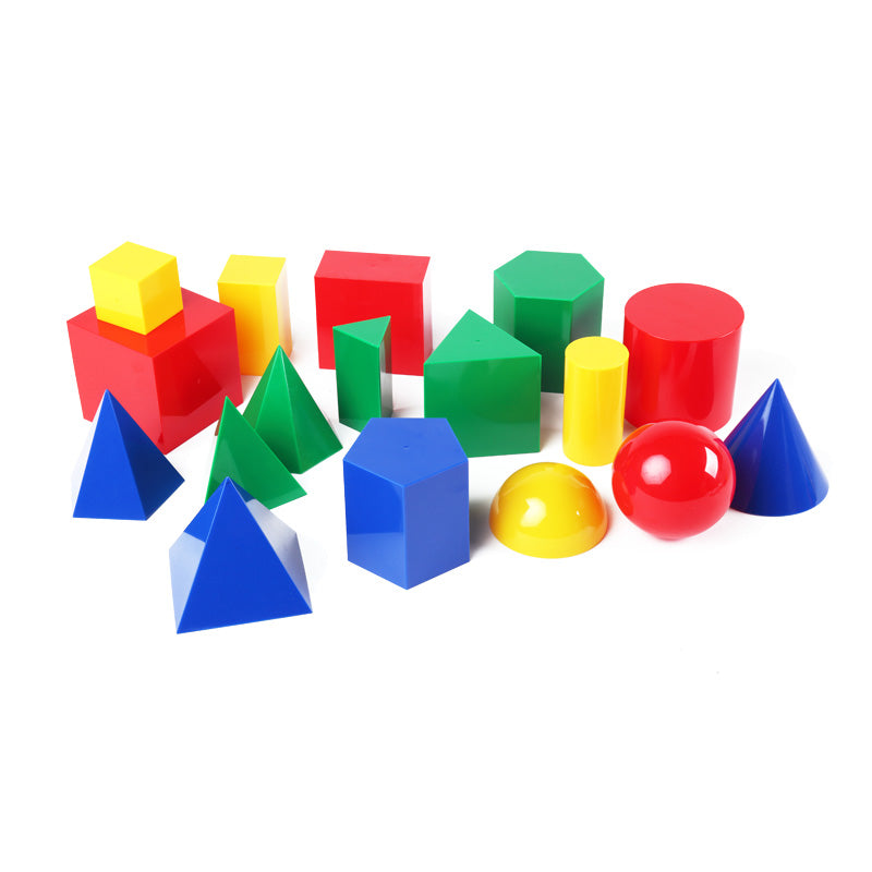 Carregar imagem para visualizador de galeria, Conjunto de 17 sólidos geométricos coloridos em plástico