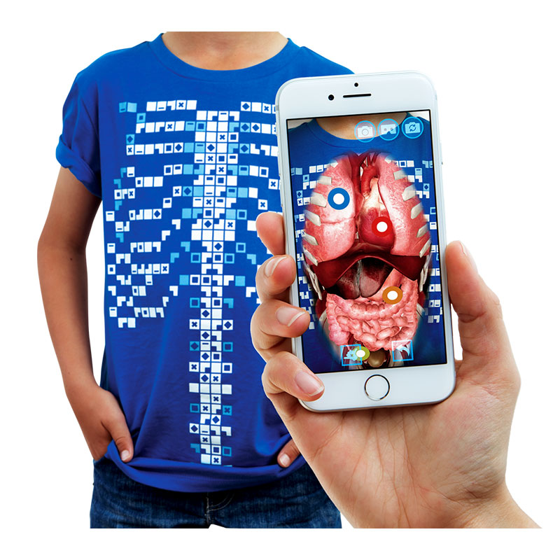 Load image into Gallery viewer, Uma camisola de realidade aumentada que ajuda as crianças e jovens a compreender o corpo humano e todo o seu funcionamento.