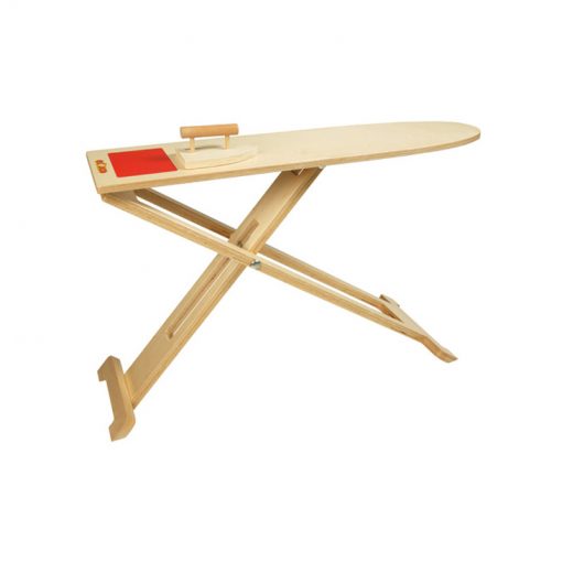 Wooden ironing board with iron