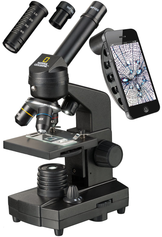 Microscópio NATIONAL GEOGRAPHIC 40x-1280x com suporte para smartphone