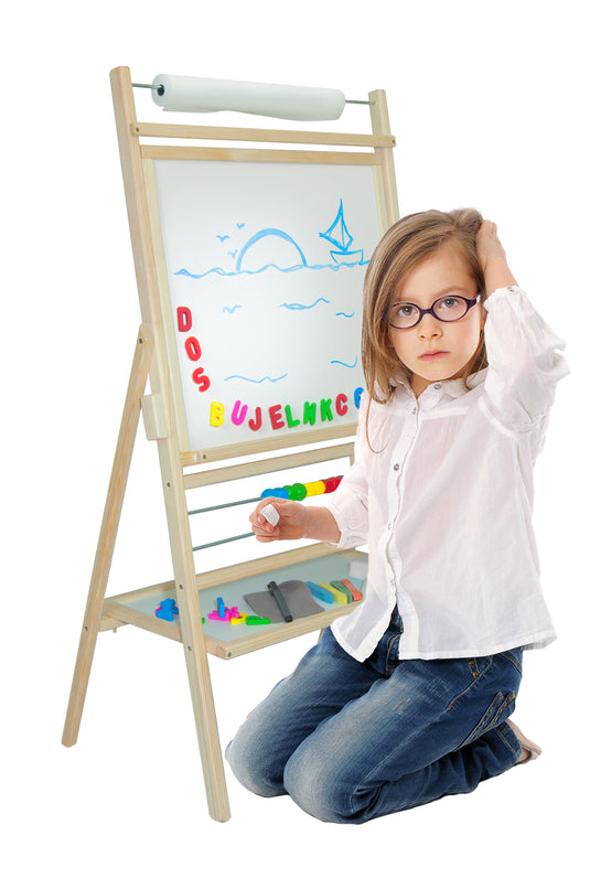 Quadro Rotativo Magnético em Madeira Natural com Rolo de Papel e Relógio