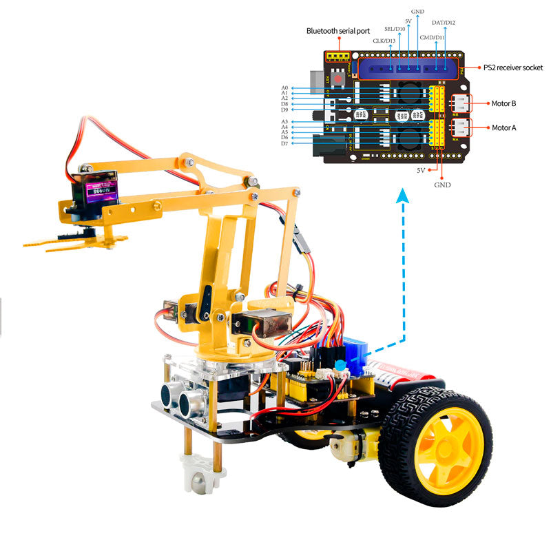 Cargue la imagen en el visor de la galería, Kit 4DOF Coche Robot con Brazo Mecánico
