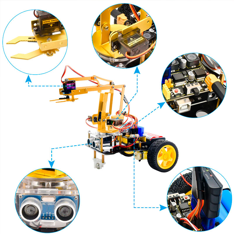 Cargue la imagen en el visor de la galería, Kit 4DOF Coche Robot con Brazo Mecánico
