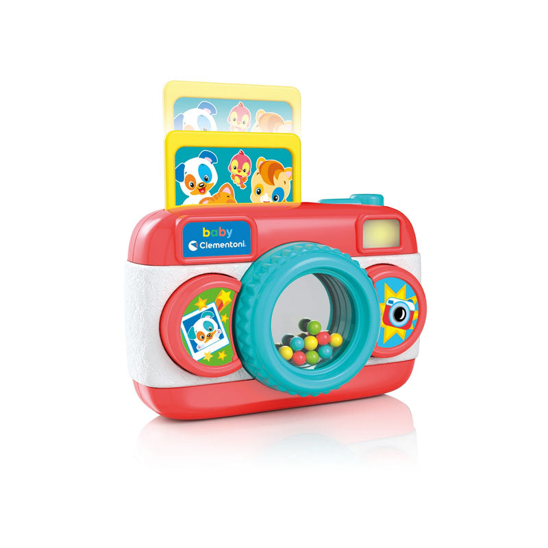 Carregar imagem para visualizador de galeria, Esta baby câmara é um brinquedo com cores vivas e design trabalhado até ao mais pequeno detalhe, que toca queridas melodias ou divertidos sons de animais a cada disparo.
