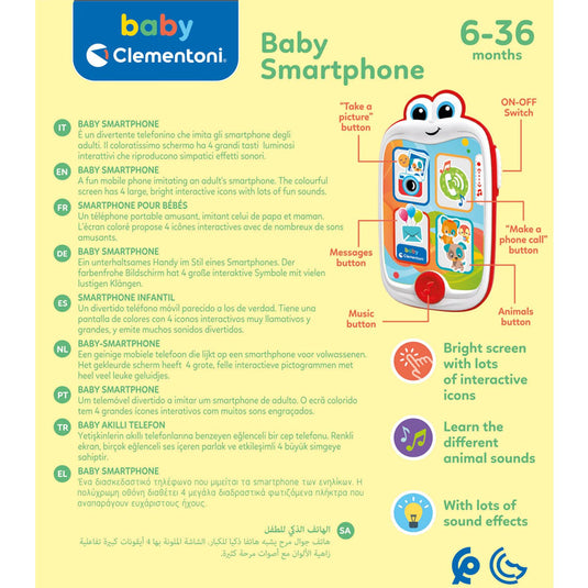 Este brinquedo baby smartphone é um divertido telefone eletrónico que vai fazer as delícias dos bebés.