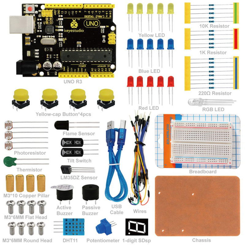 Carregar imagem para visualizador de galeria, Kit básico Arduino com placa Uno R3 Keyestudio
